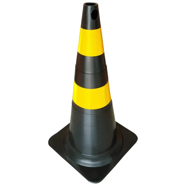 Cone Flexível Preto e Amarelo 75cm Refletivo - Plastcor