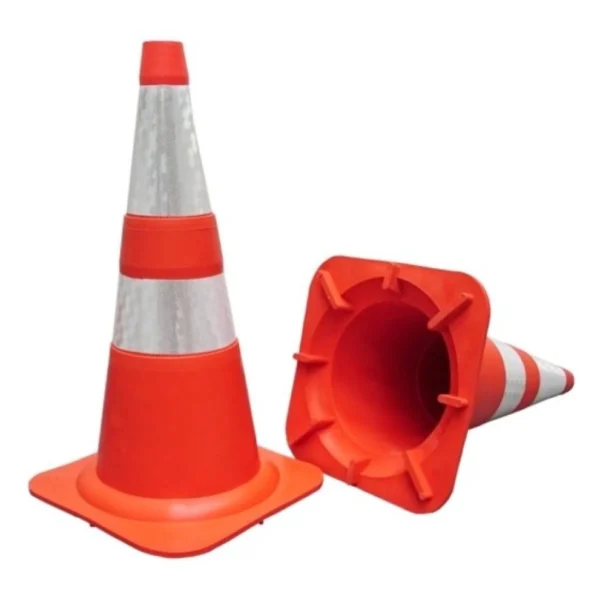 Cone De Sinalização PVC Flexível C/ Faixa Refletiva 75cm LR - kteli