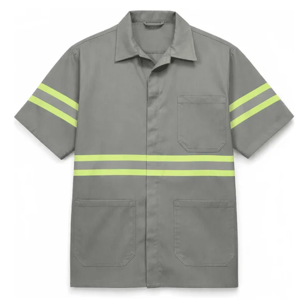 Jaleco Manga Curta Cinza Faixa Refletiva Uniforme