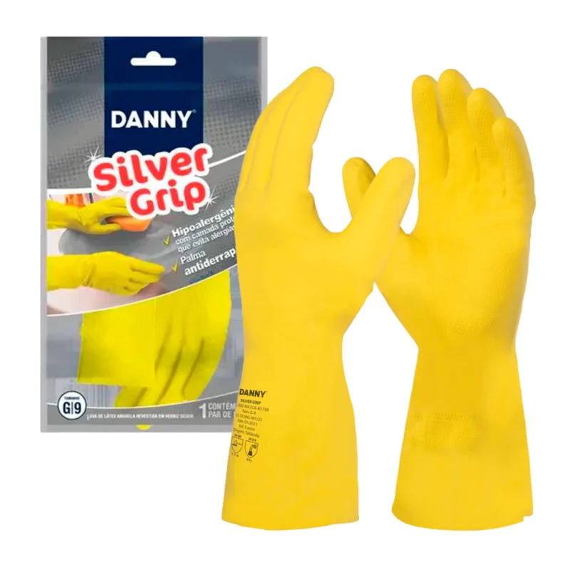 Luva Látex Multiuso Silver Grip Amarela Unidade CA 40730 – Danny