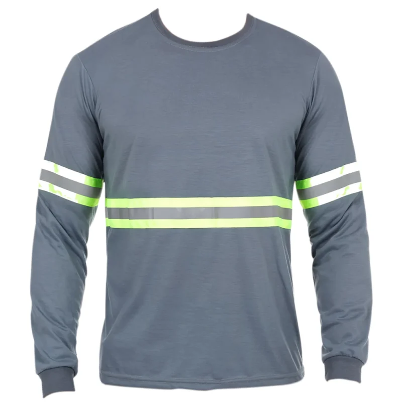 Camiseta Confort Borg Cinza Manga Longa Faixa Refletiva Uniforme