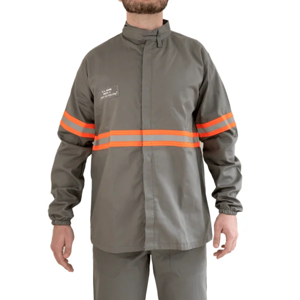Camisa Antichamas Arco Fire Gola Padre Cinza Faixa Refletiva Laranja - Guardian WP