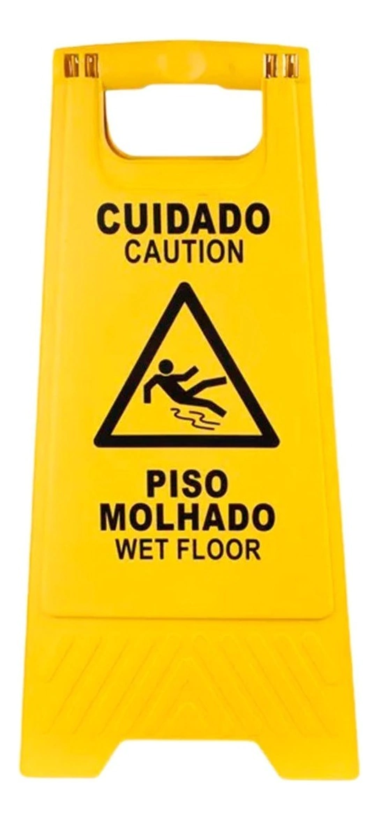 Cavalete Duplo Amarelo 61 x 30 Cuidado Piso Molhado – Plastcor