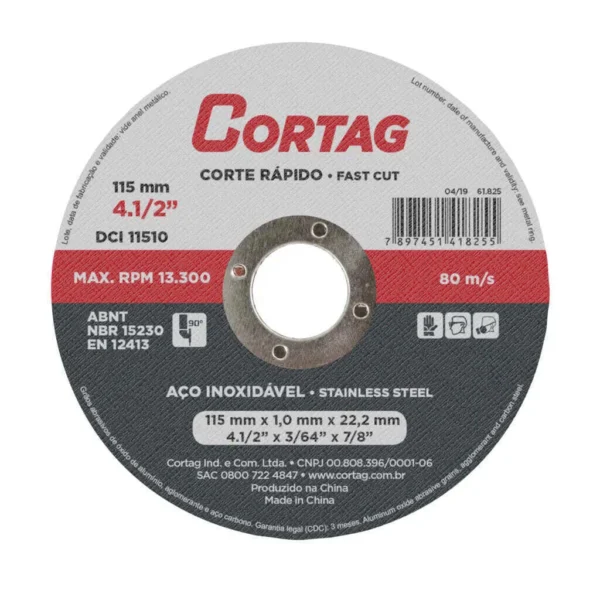 Disco Corte Rápido Inox 115mm - Cortag
