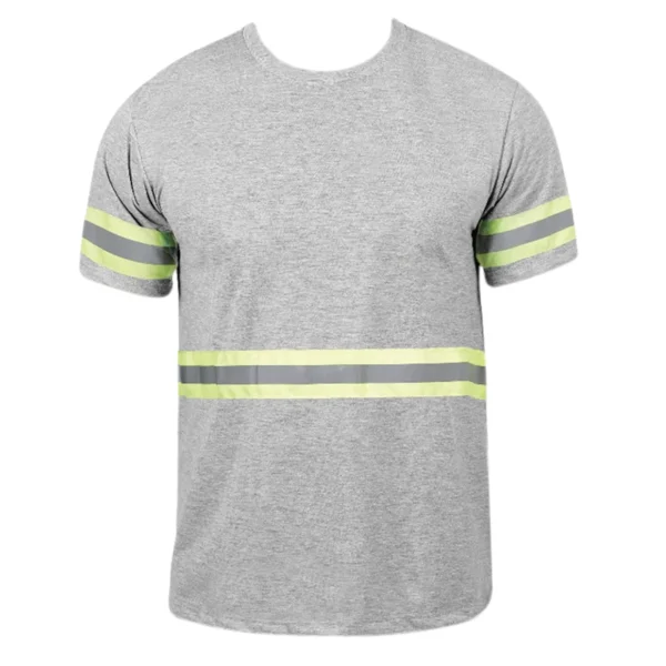 Camiseta Manga Curta Cinza Mescla Faixa Refletiva Uniforme