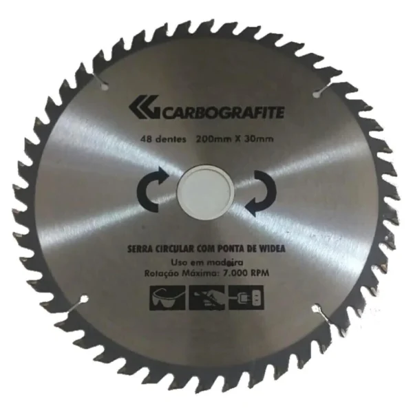 Serra Circular Para Madeira 200mm x 30mm - 48 Dentes - Carbografite