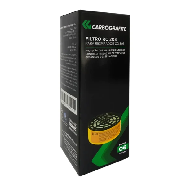 Filtro RC 203 p/ Respirador CG 306 Kit 06 Unidades - Carbografite