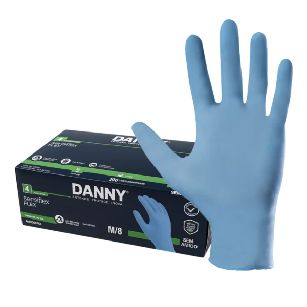 Luva Nitrílica Sensiflex Flex Azul Unidade CA 42979 - Danny