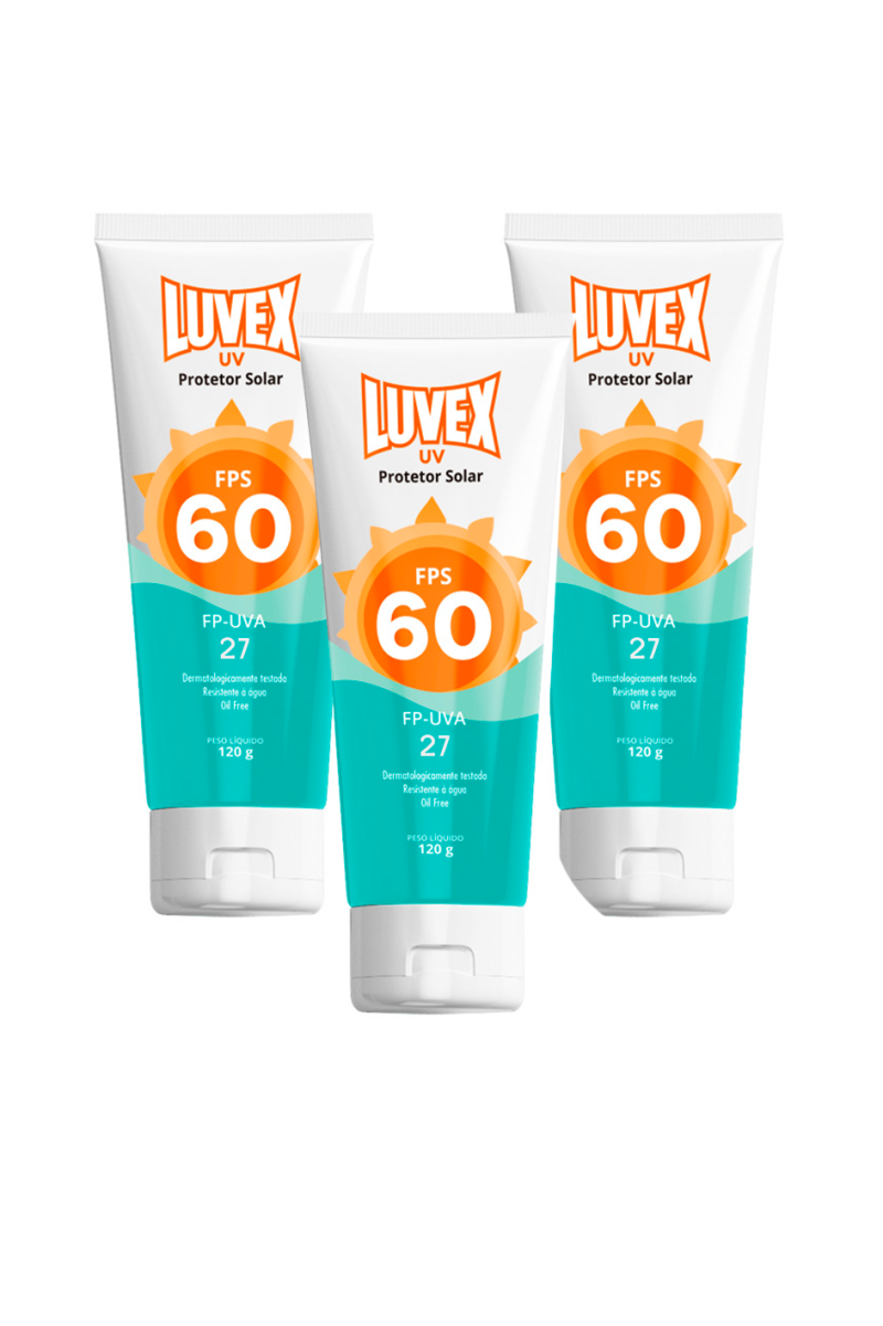 Protetor Solar Fator 60 Uva Uvb 120g Kit 3 Unid – Luvex