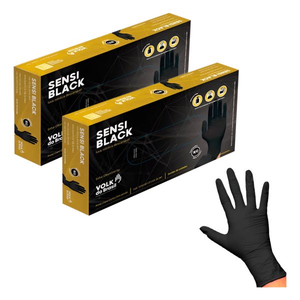 Luva Nitrílica descartável Sensi Black CA 38260 Kit 2 Caixas - Volk