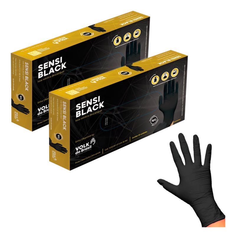 Luva Nitrílica descartável Sensi Black CA 38260 Kit 2 Caixas – Volk