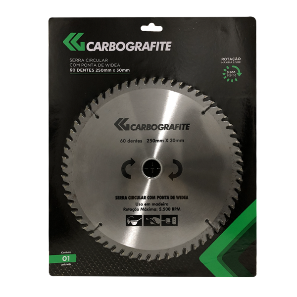 Serra Circular Para Madeira 250 X 30mm - 60 Dentes - Carbografite