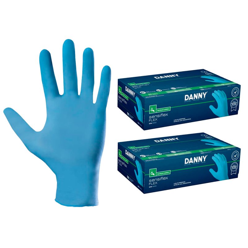 Luva Nitrílica Sensiflex Flex Azul  100un CA 42979 Kit 2 Caixas – Danny