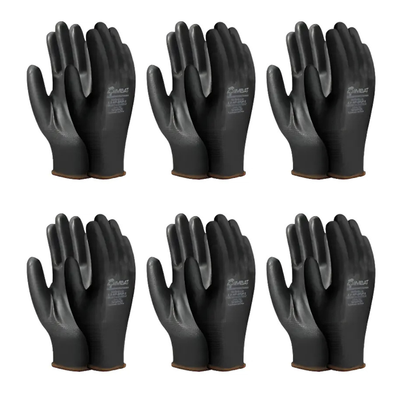 Luva de Poliéster Tátil  PU Preto CA 41761 Kit 6 – Imbat