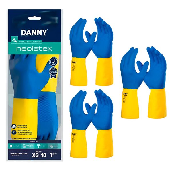 Luva Neoprene Neolátex CA 5774 Kit 3 Pares - Danny