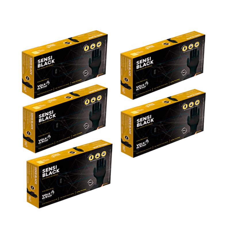 Luva Nitrílica descartável Sensi Black CA 38260 Kit 5 Caixas – Volk