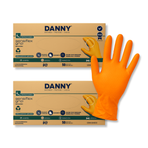 Luva Nitrílica Sensiflex Grip Laranja 50 Unid CA 50744 Kit 2 Caixas - Danny