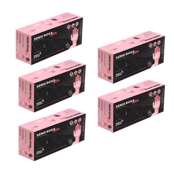 Luva Nitrílica Sensi Rosa Slim CA 49920 Kit 5 Caixas - Volk