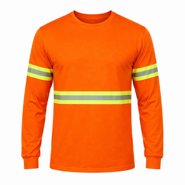 Camiseta Laranja Faixa Refletiva Manga Longa Uniforme