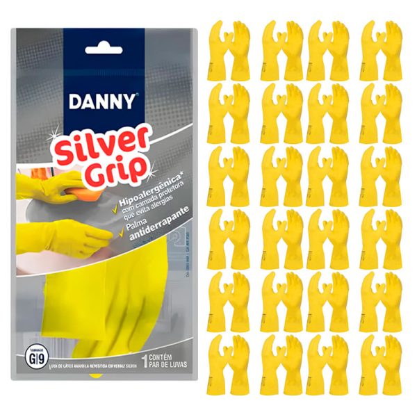 Luva Látex Silver Grip Amarela CA 40730 Kit 48 Pares - Danny