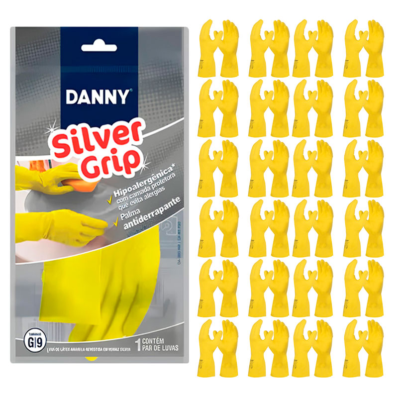 Luva Látex Silver Grip Amarela CA 40730 Kit 48 Pares – Danny