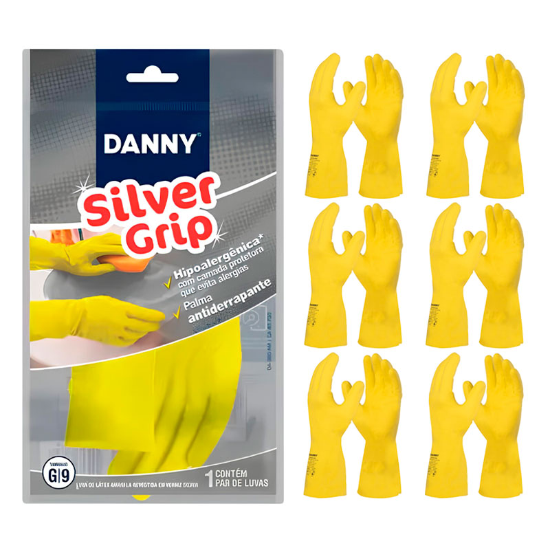 Luva Látex Silver Grip Amarela CA 40730 Kit 6 Pares – Danny