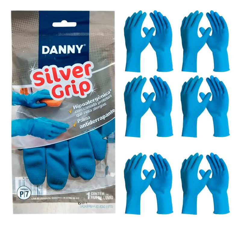 Luva Látex Silver Grip Azul CA 40730 Kit 6 Pares – Danny