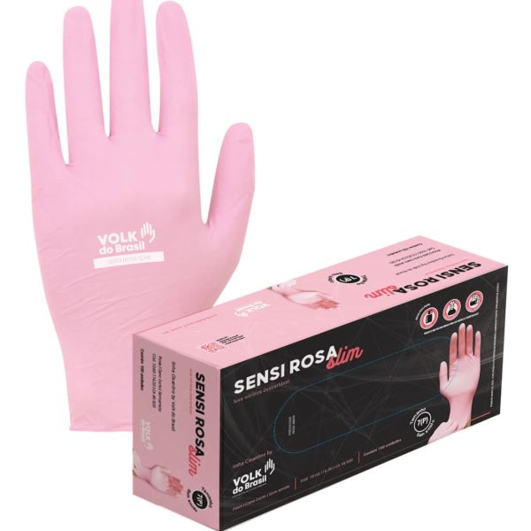 Luva Nitrílica descartável Sensi Rosa Slim CA 49920 Kit 2 Caixas - Volk