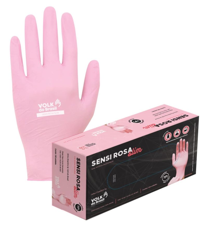 Luva Nitrílica descartável Sensi Rosa Slim CA 49920 Kit 2 Caixas – Volk