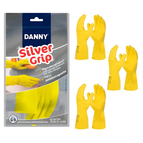 Luva Látex Silver Grip Amarela CA 40730 Kit 3 Pares - Danny