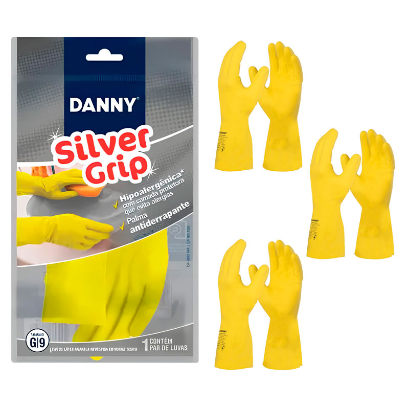 Luva Látex Silver Grip Amarela CA 40730 Kit 3 Pares – Danny