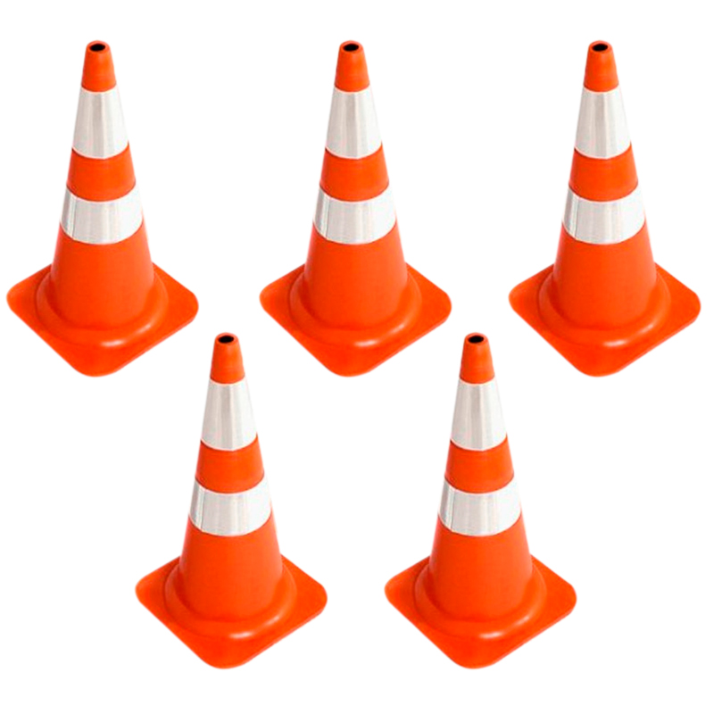 Kit 5 Cones Sinalização PVC Flexível Refletivo 75cm Kteli