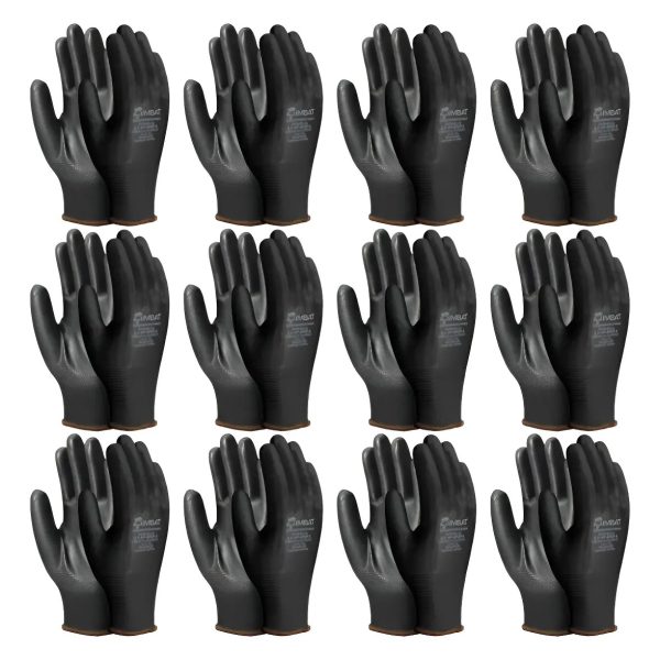 Luva de Poliéster Tátil  PU Preto CA 41761 Kit 12 - Imbat