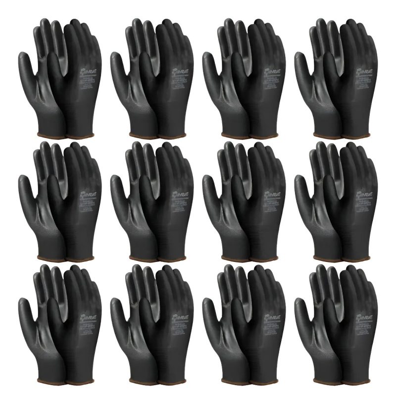 Luva de Poliéster Tátil  PU Preto CA 41761 Kit 12 – Imbat