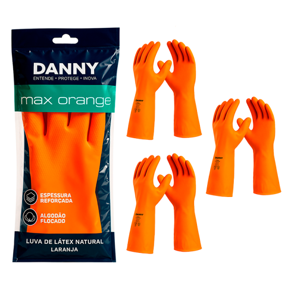 Luva Látex Rerforçada Max Orange CA 11286 Kit 3 Pares - Danny