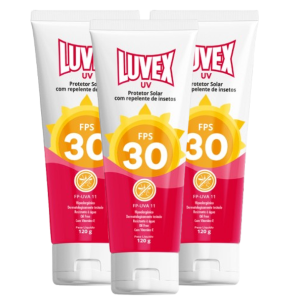 Protetor Solar Fator 30 Uva Uvb 120g com Repelente Kit 3 Unid - Luvex