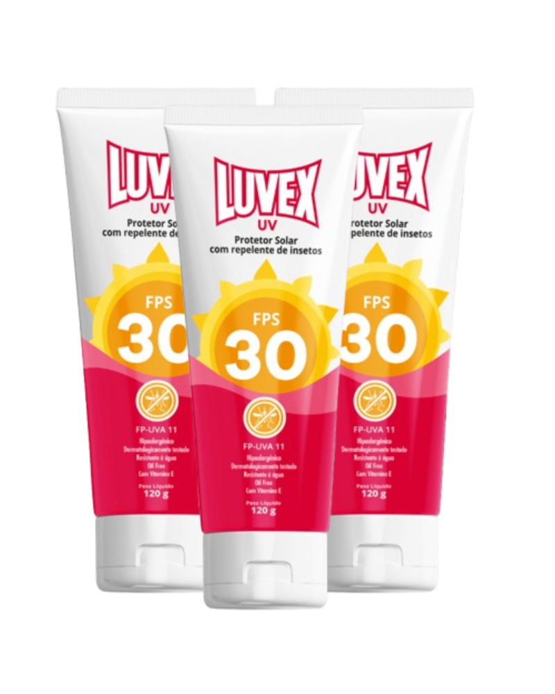 Protetor Solar Fator 30 Uva Uvb 120g com Repelente Kit 3 Unid – Luvex