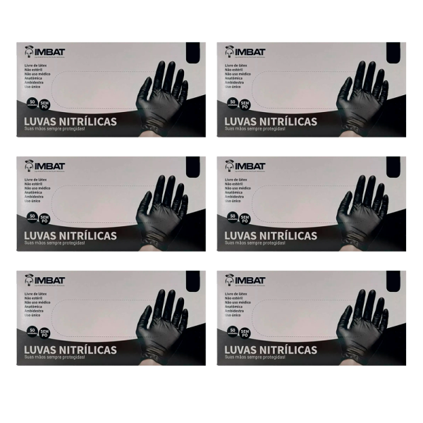 Luva Nitrilica Preta Heavy CA 48295 Kit com 6 Caixas - Imbat