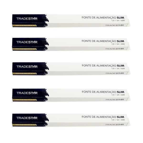 Fonte de Alimentação Slim Para Led 12V 5A 60W Kit 5 Unid - Tradestar