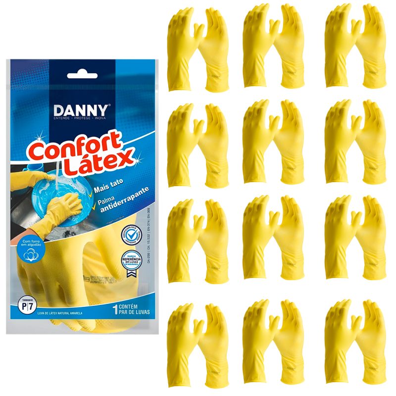 Luva Confort  Látex Amarela CA 15532 Kit 12 Pares – Danny