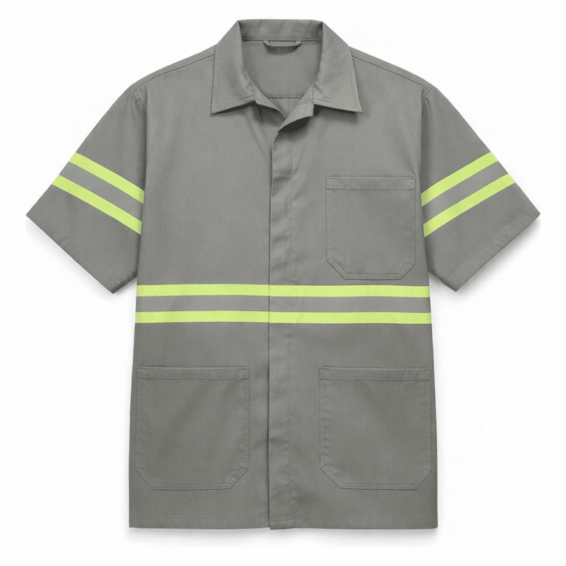 Jaleco Manga Curta Cinza Faixa Refletiva Uniforme