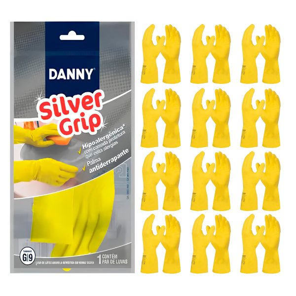 Luva Látex Silver Grip Amarela CA 40730 Kit 12 Pares - Danny
