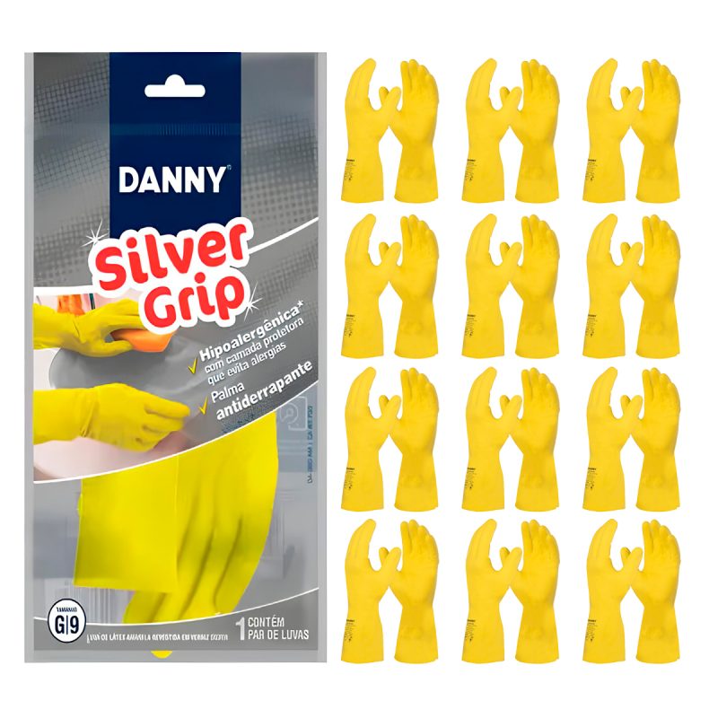 Luva Látex Silver Grip Amarela CA 40730 Kit 12 Pares – Danny