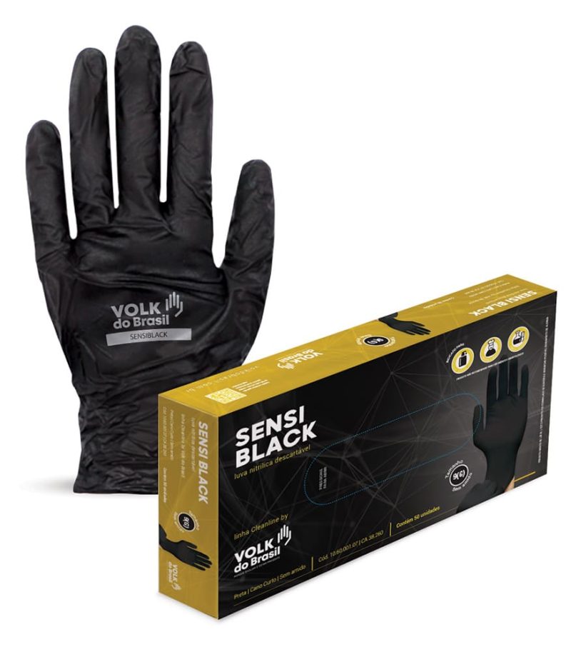 Luva Nitrílica Descartável Sensi Black Unidade CA 38260 – Volk