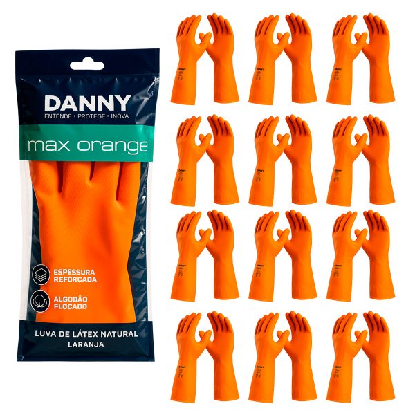 Luva Látex Rerforçada Max Orange CA 11286 Kit 12 Pares - Danny