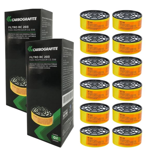 Filtro RC 203 P/ Respirador CG 306 Kit 12 Unid - Carbografite