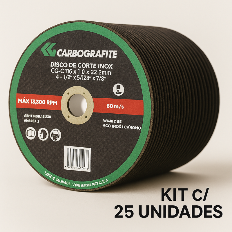 Disco de Corte Inox CG-C 115 x 1,0 x 22,2mm Kit 25 Unid – Carbografite