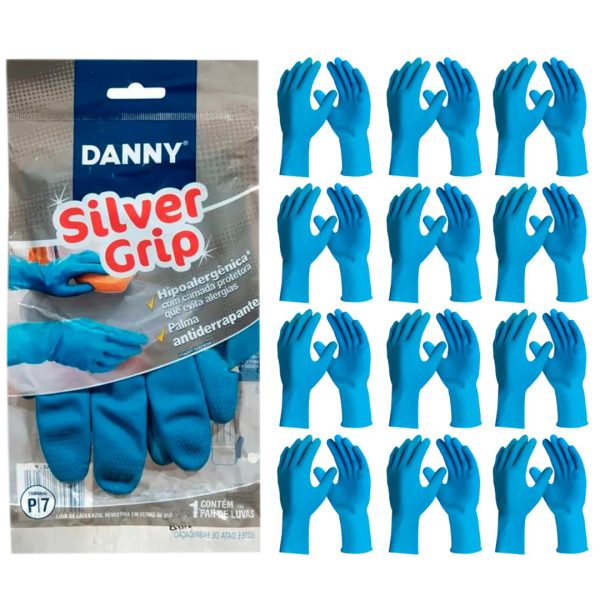 Luva Látex Silver Grip Azul CA 40730 Kit 12 Pares - Danny