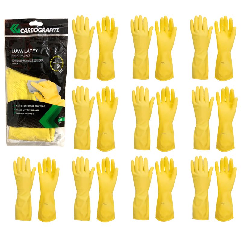 Luva Látex Multiuso Amarela CA 13974 Kit  12 pares – Carbografite