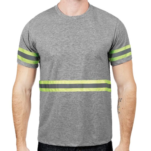Camiseta Manga Curta Cinza Mescla Faixa Refletiva Uniforme
